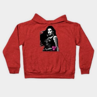 Riding into the Unknown: Female Biker Portrait Kids Hoodie